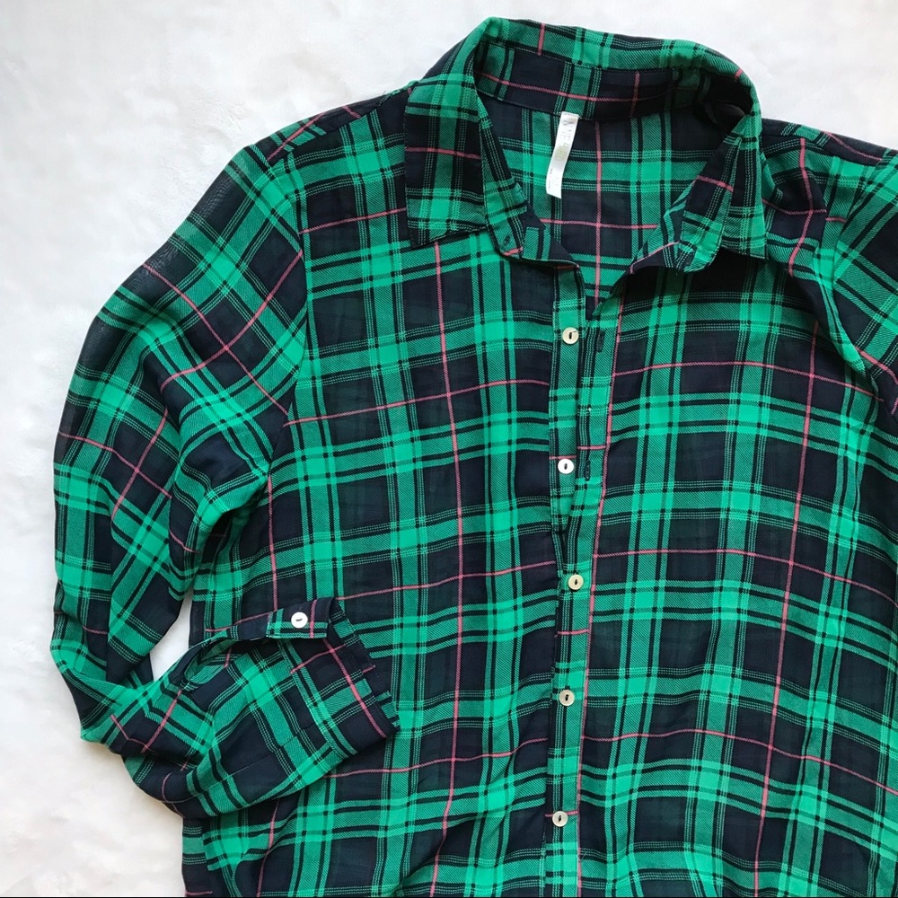 NWOT! Plaid Sheer Button-Down Tunic Dress szL